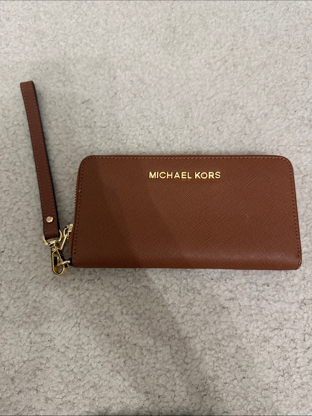 Michael Kors Brown Leather Wristlet Wallet with Gold Hardware